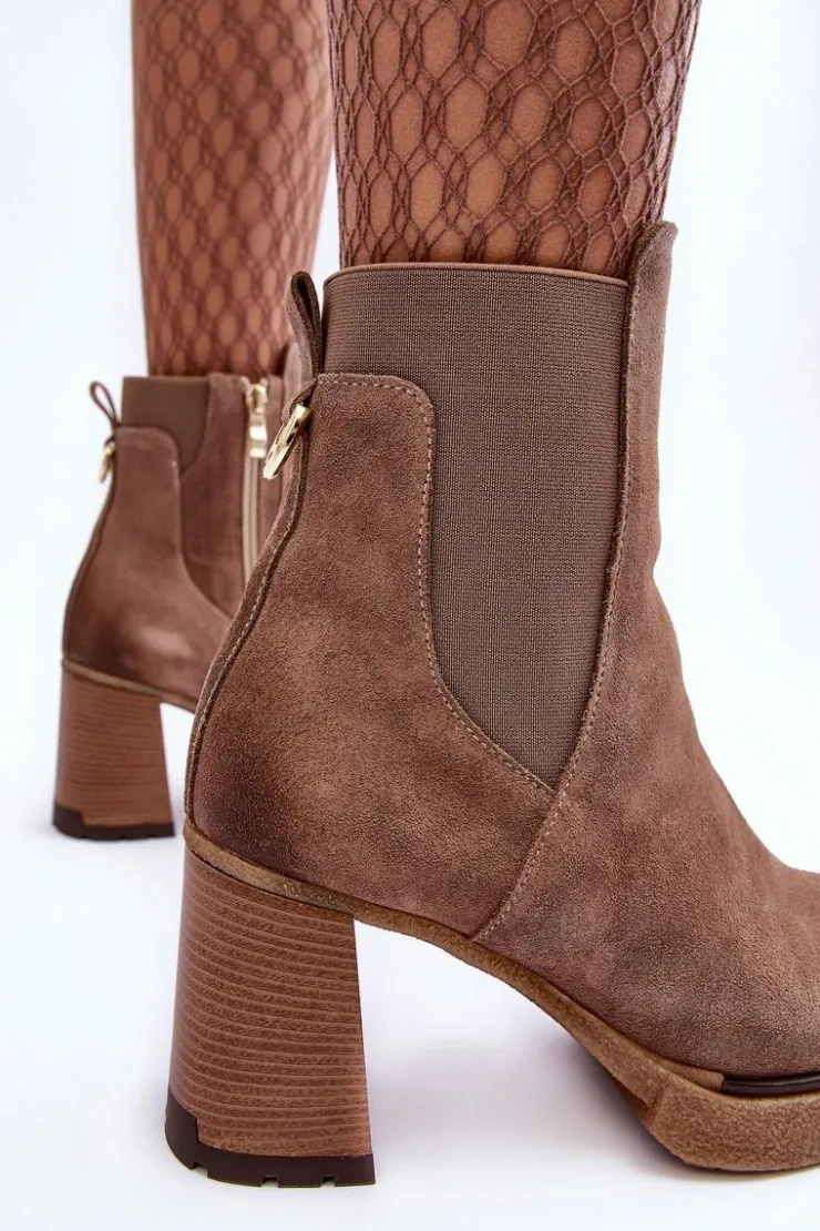 Discount Boto Zamszowe Botki Na Słupku Brązowe Lemar Liresa Brązowy