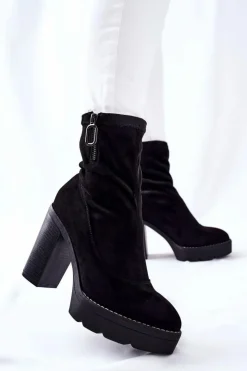 Boto Botki Na Słupku|Czarne Botki*Zamszowe Botki Na Słupku Czarne Marlevo