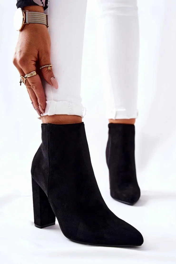 Boto Botki Na Słupku|Botki Zimowe Damskie*Zamszowe Botki Na Słupku Czarne Rinasa