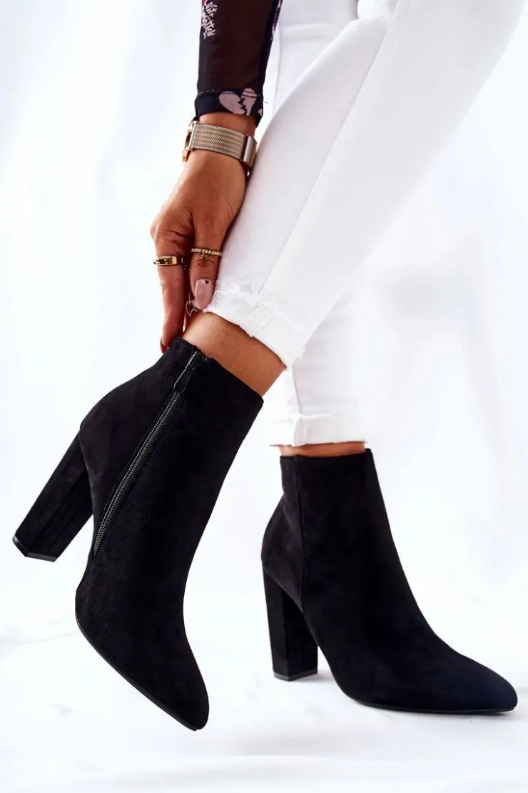 Boto Botki Na Słupku|Botki Zimowe Damskie*Zamszowe Botki Na Słupku Czarne Rinasa