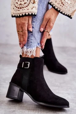 Boto Botki Na Słupku|Czarne Botki*Zamszowe Botki Na Słupku Czarne Vannes