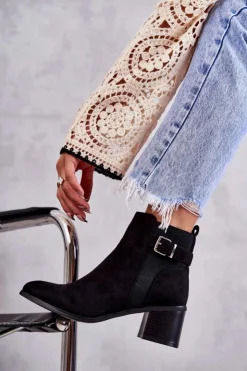 Boto Botki Na Słupku|Czarne Botki*Zamszowe Botki Na Słupku Czarne Vannes