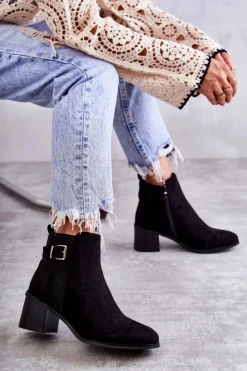 Boto Botki Na Słupku|Czarne Botki*Zamszowe Botki Na Słupku Czarne Vannes