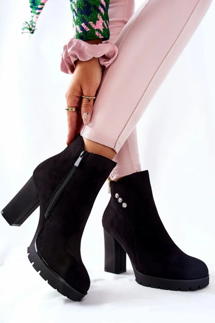 Clearance Boto Zamszowe Botki Na Słupku Czarne Lagerlla