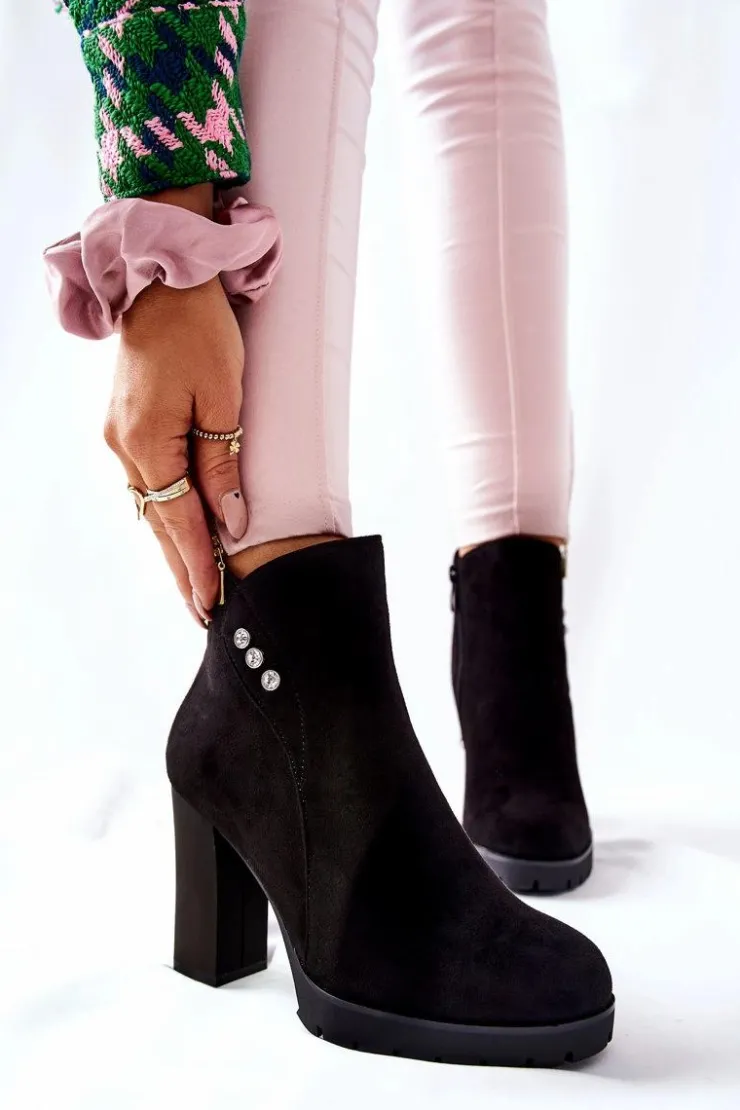 Clearance Boto Zamszowe Botki Na Słupku Czarne Lagerlla