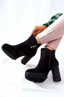 Clearance Boto Zamszowe Botki Na Słupku Czarne Lagerlla