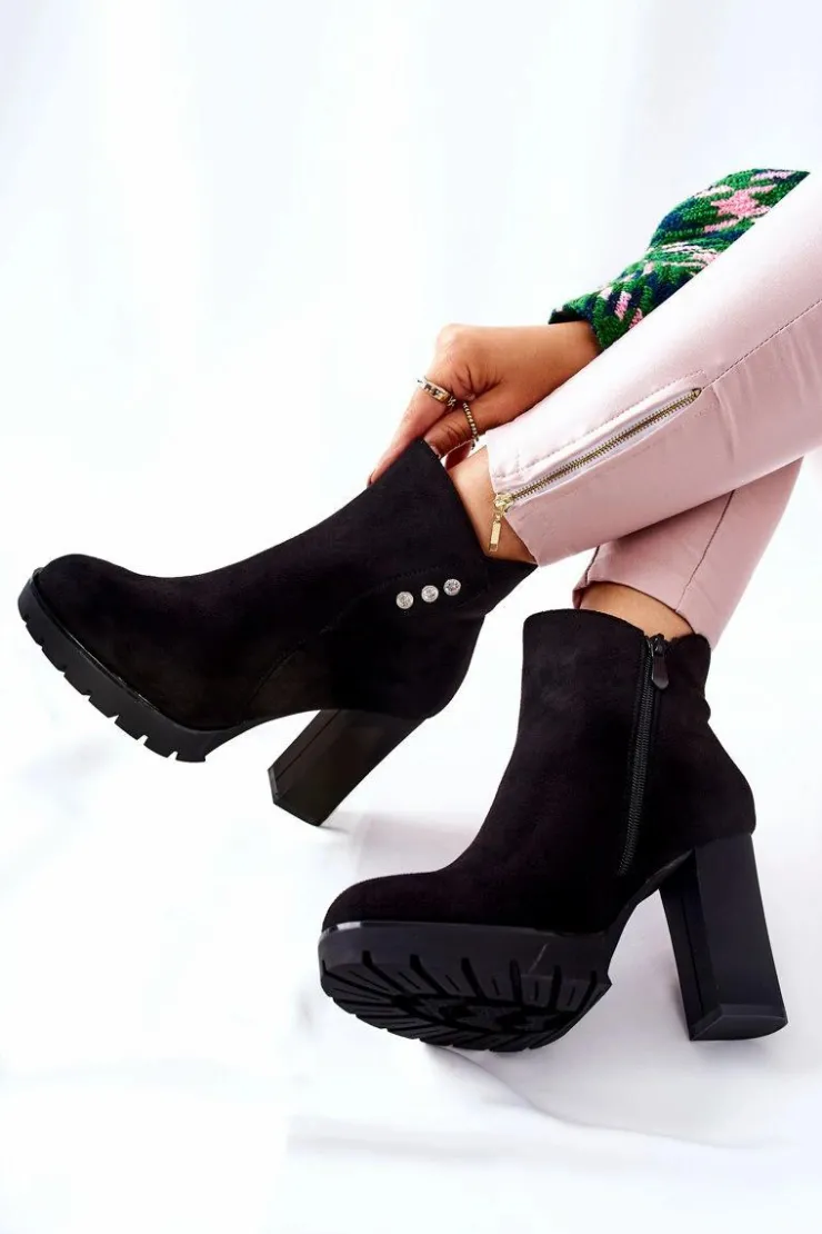 Clearance Boto Zamszowe Botki Na Słupku Czarne Lagerlla