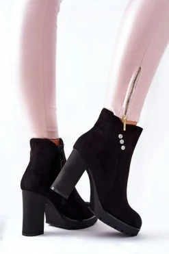 Clearance Boto Zamszowe Botki Na Słupku Czarne Lagerlla