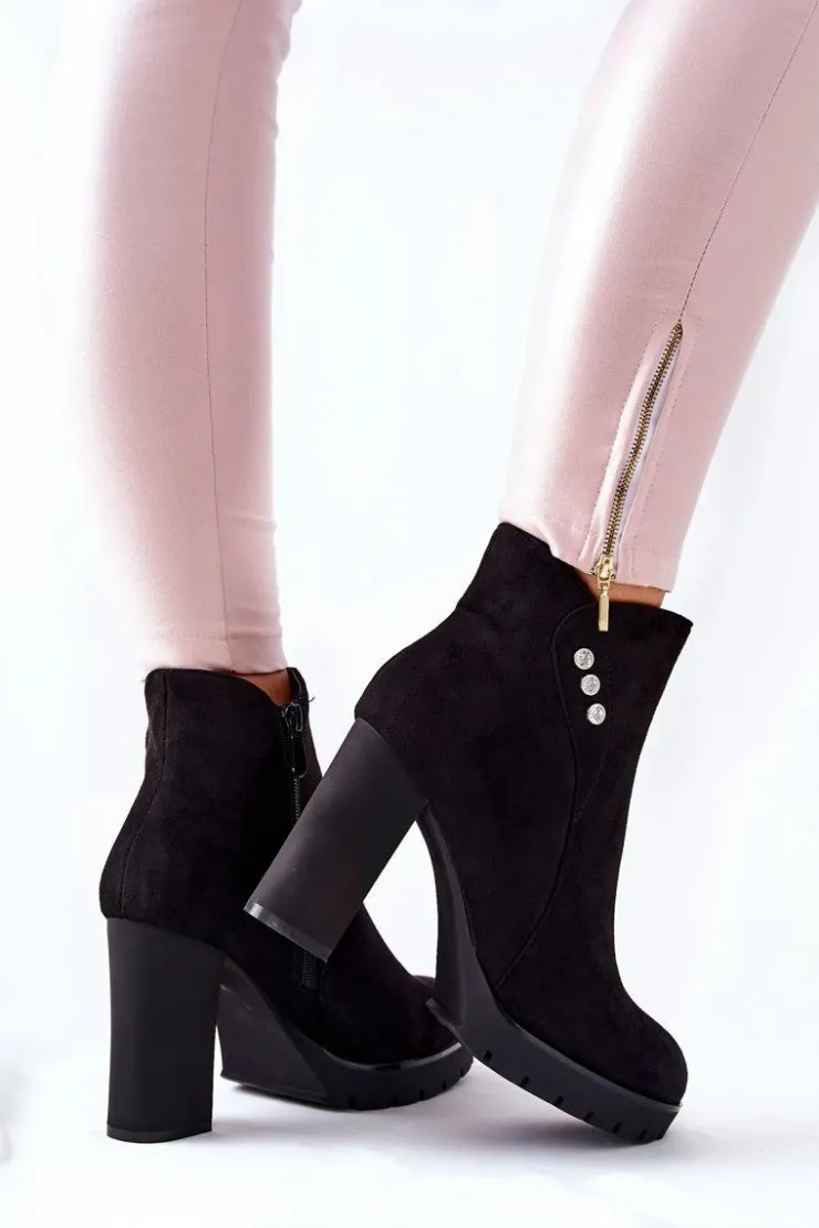 Clearance Boto Zamszowe Botki Na Słupku Czarne Lagerlla