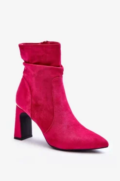 Boto Botki Wiosenne|Botki Na Słupku*Zamszowe Botki Na Słupku Fuksja Mellamene
