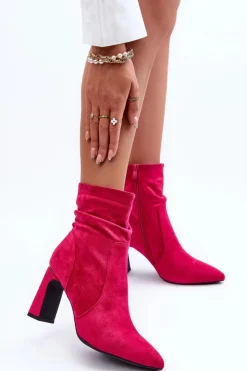Boto Botki Wiosenne|Botki Na Słupku*Zamszowe Botki Na Słupku Fuksja Mellamene