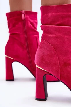 Boto Botki Wiosenne|Botki Na Słupku*Zamszowe Botki Na Słupku Fuksja Mellamene
