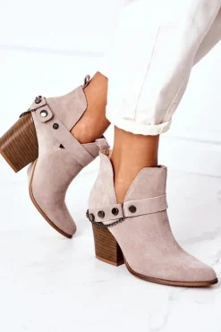 Sale Boto Zamszowe Botki Na Słupku Lewski Shoes 2880 Cappuccino