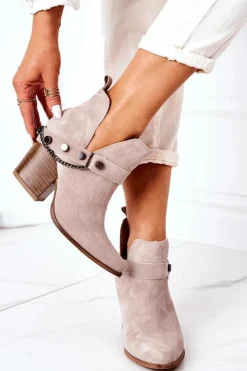 Sale Boto Zamszowe Botki Na Słupku Lewski Shoes 2880 Cappuccino