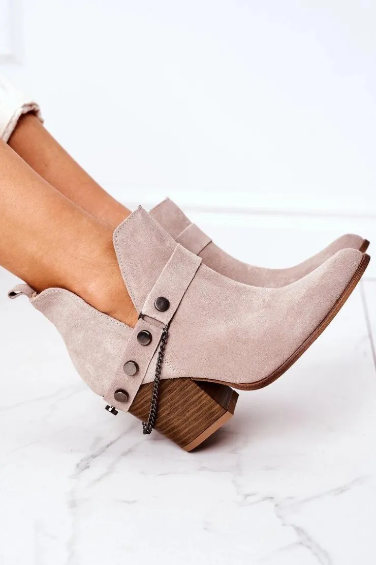 Sale Boto Zamszowe Botki Na Słupku Lewski Shoes 2880 Cappuccino