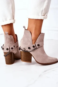 Sale Boto Zamszowe Botki Na Słupku Lewski Shoes 2880 Cappuccino