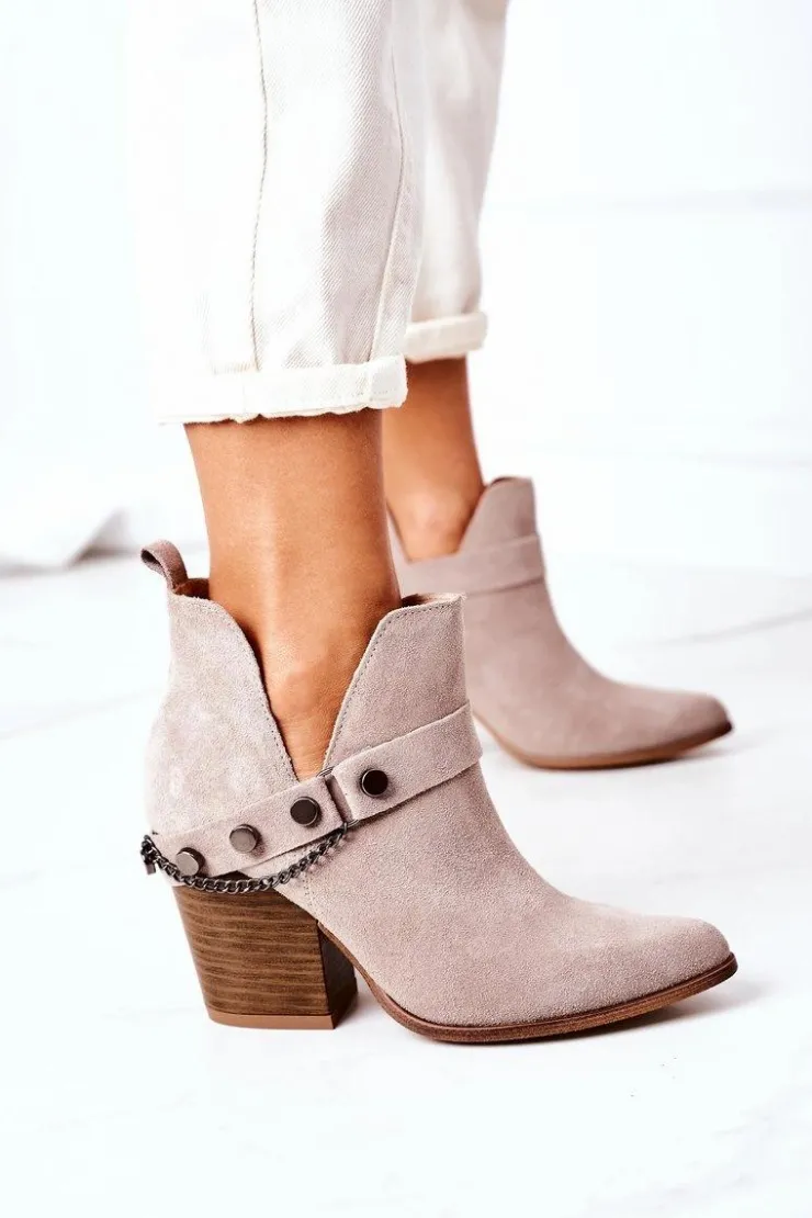 Sale Boto Zamszowe Botki Na Słupku Lewski Shoes 2880 Cappuccino