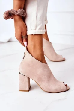 Damskie Boto Zamszowe Botki Na Słupku Lewski Shoes 3044 Beżowe