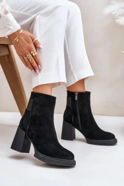 Damskie buty S.Barski Botki Ocieplane|Botki Na Słupku*Zamszowe Botki Na Słupku Ocieplane D&A CR42-106 Czarne