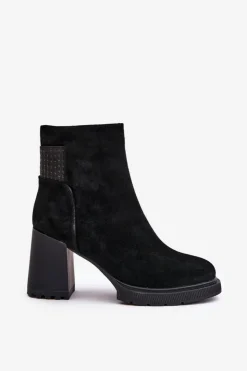 Damskie buty S.Barski Botki Ocieplane|Botki Na Słupku*Zamszowe Botki Na Słupku Ocieplane D&A CR42-106 Czarne