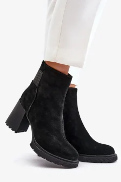 Damskie buty S.Barski Botki Ocieplane|Botki Na Słupku*Zamszowe Botki Na Słupku Ocieplane D&A CR42-106 Czarne