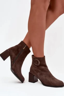 Artiker Botki Ocieplane|Botki Skórzane*Zamszowe Botki Na Słupku Ocieplane Z Ozdobnym Detalem 57C0017 Brązowe Brązowy
