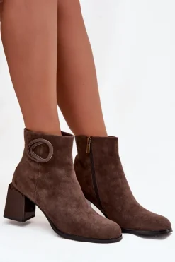 Artiker Botki Ocieplane|Botki Skórzane*Zamszowe Botki Na Słupku Ocieplane Z Ozdobnym Detalem 57C0017 Brązowe Brązowy