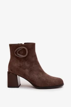 Artiker Botki Ocieplane|Botki Skórzane*Zamszowe Botki Na Słupku Ocieplane Z Ozdobnym Detalem 57C0017 Brązowe Brązowy