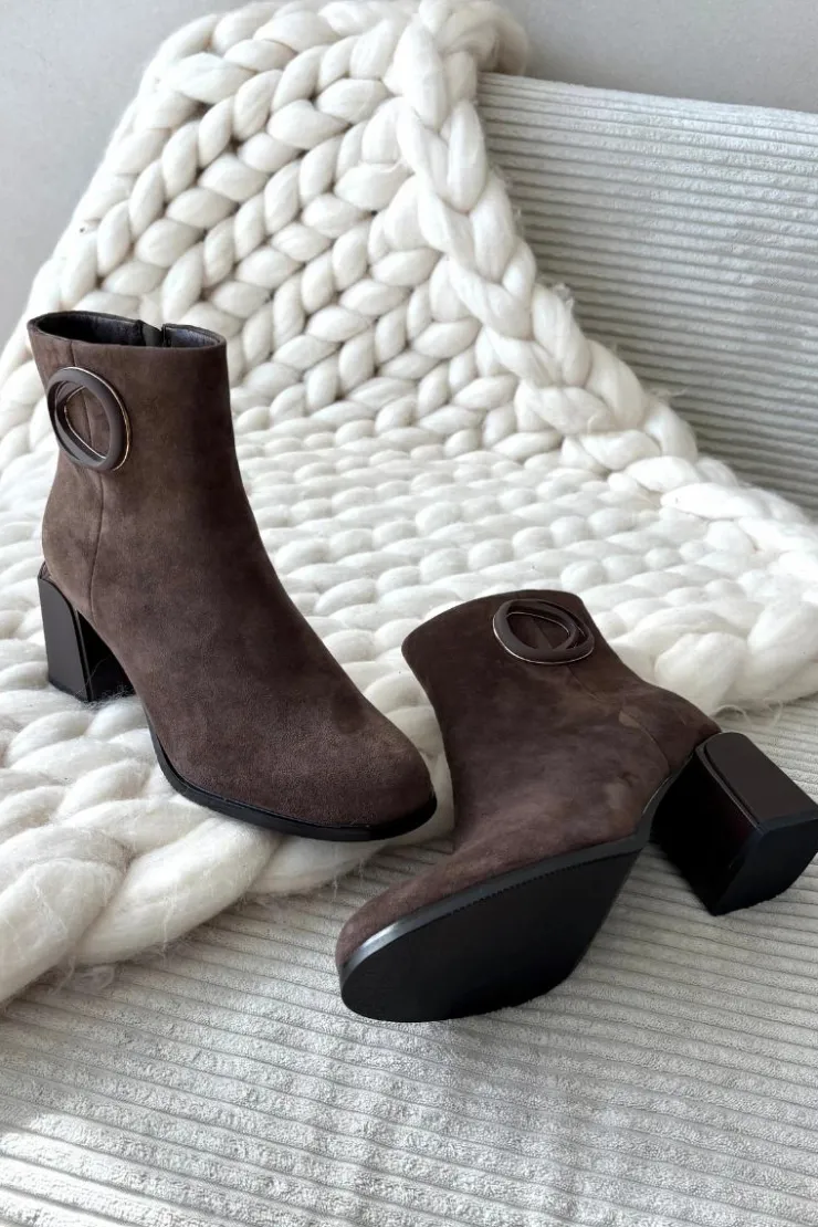 Artiker Botki Ocieplane|Botki Skórzane*Zamszowe Botki Na Słupku Ocieplane Z Ozdobnym Detalem 57C0017 Brązowe Brązowy