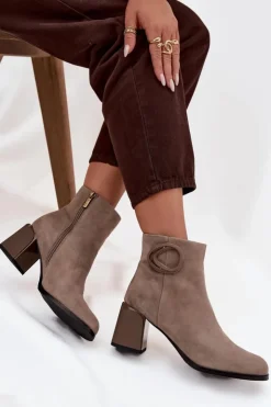 Artiker Botki Ocieplane|Botki Skórzane*Zamszowe Botki Na Słupku Ocieplane Z Ozdobnym Detalem 57C0014 Beżowe Beżowy