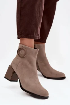 Artiker Botki Ocieplane|Botki Skórzane*Zamszowe Botki Na Słupku Ocieplane Z Ozdobnym Detalem 57C0014 Beżowe Beżowy