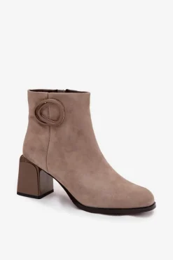 Artiker Botki Ocieplane|Botki Skórzane*Zamszowe Botki Na Słupku Ocieplane Z Ozdobnym Detalem 57C0014 Beżowe Beżowy