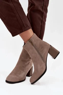 Artiker Botki Ocieplane|Botki Skórzane*Zamszowe Botki Na Słupku Ocieplane Z Ozdobnym Detalem 57C0014 Beżowe Beżowy