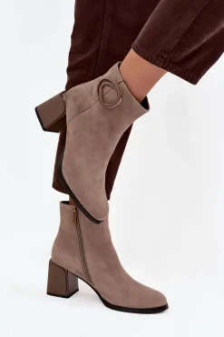 Artiker Botki Ocieplane|Botki Skórzane*Zamszowe Botki Na Słupku Ocieplane Z Ozdobnym Detalem 57C0014 Beżowe Beżowy