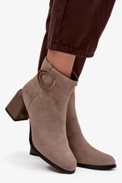 Artiker Botki Ocieplane|Botki Skórzane*Zamszowe Botki Na Słupku Ocieplane Z Ozdobnym Detalem 57C0014 Beżowe Beżowy