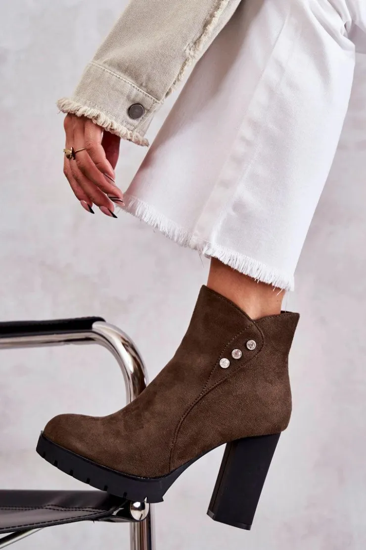 Boto Botki Na Słupku|Botki Na Obcasie*Zamszowe Botki Na Słupku Zielone Lagerlla