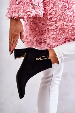 Boto Botki Na Słupku|Czarne Botki*Zamszowe Botki Na Słupku Z Ozdobą Czarne Erine