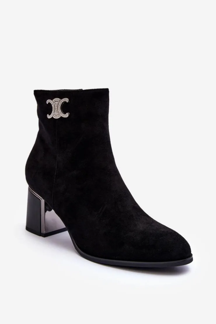 Boto Czarne Botki|Brązowe I Beżowe Botki*Zamszowe Botki Na Słupku Z Ozdobą Czarne Dwinja