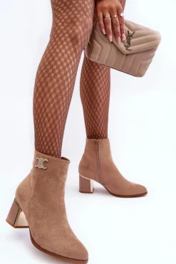 Best Boto Zamszowe Botki Na Słupku Z Ozdobą Beżowe Dwinja