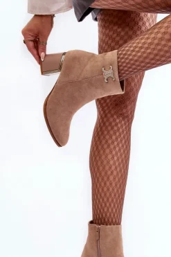 Best Boto Zamszowe Botki Na Słupku Z Ozdobą Beżowe Dwinja