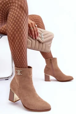 Best Boto Zamszowe Botki Na Słupku Z Ozdobą Beżowe Dwinja