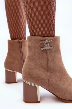 Best Boto Zamszowe Botki Na Słupku Z Ozdobą Beżowe Dwinja