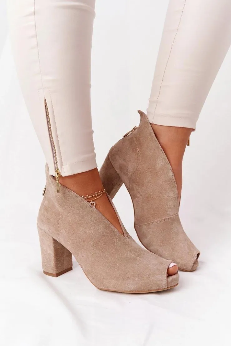 Discount Boto Zamszowe Botki Na Słupku Z Wycięciem Exquisite 1243 Beżowe