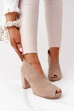 Discount Boto Zamszowe Botki Na Słupku Z Wycięciem Exquisite 1243 Beżowe