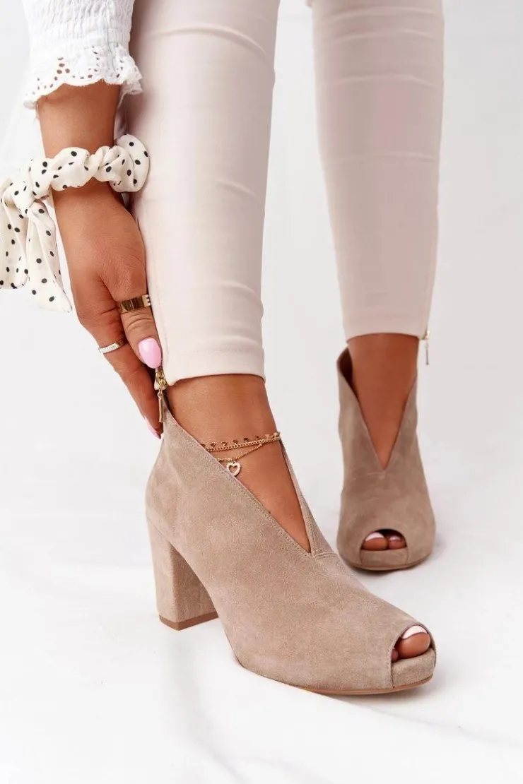 Discount Boto Zamszowe Botki Na Słupku Z Wycięciem Exquisite 1243 Beżowe