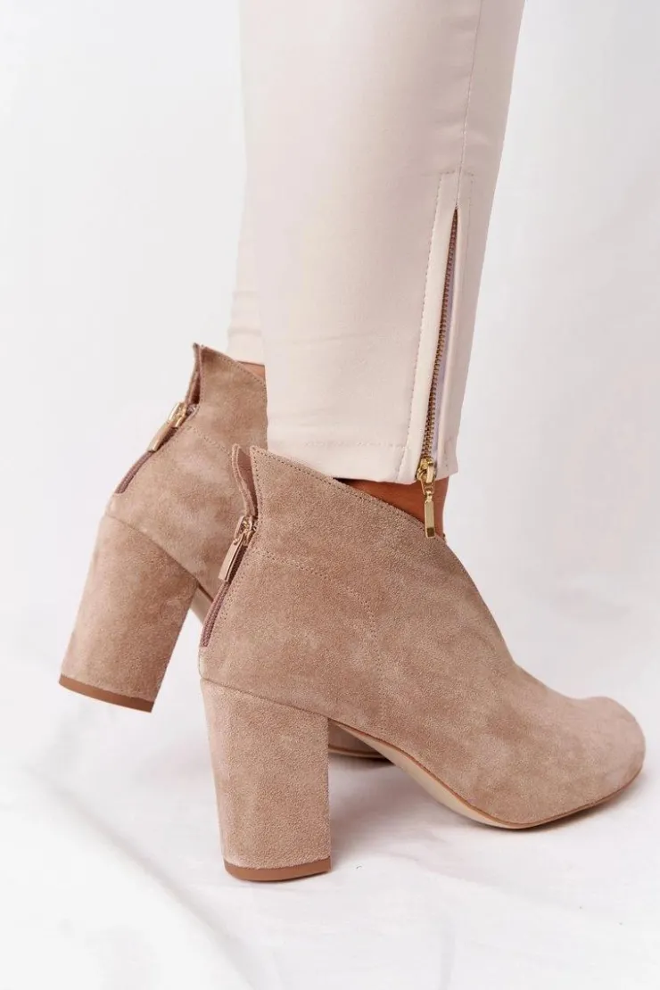Discount Boto Zamszowe Botki Na Słupku Z Wycięciem Exquisite 1243 Beżowe
