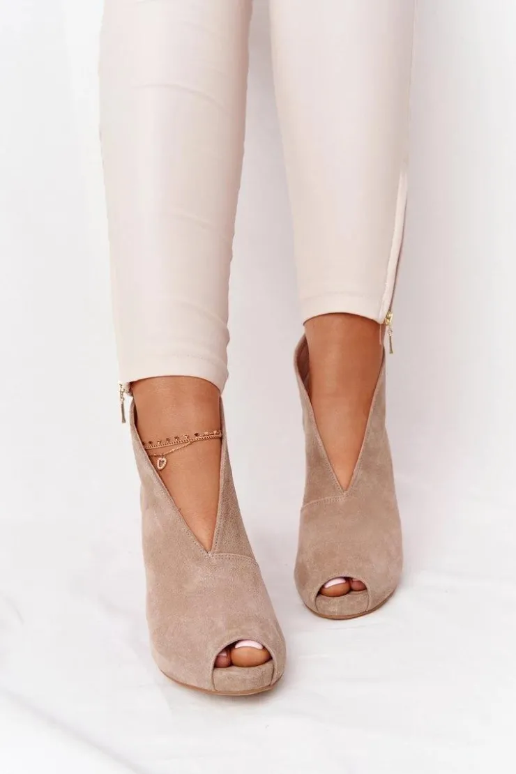 Discount Boto Zamszowe Botki Na Słupku Z Wycięciem Exquisite 1243 Beżowe