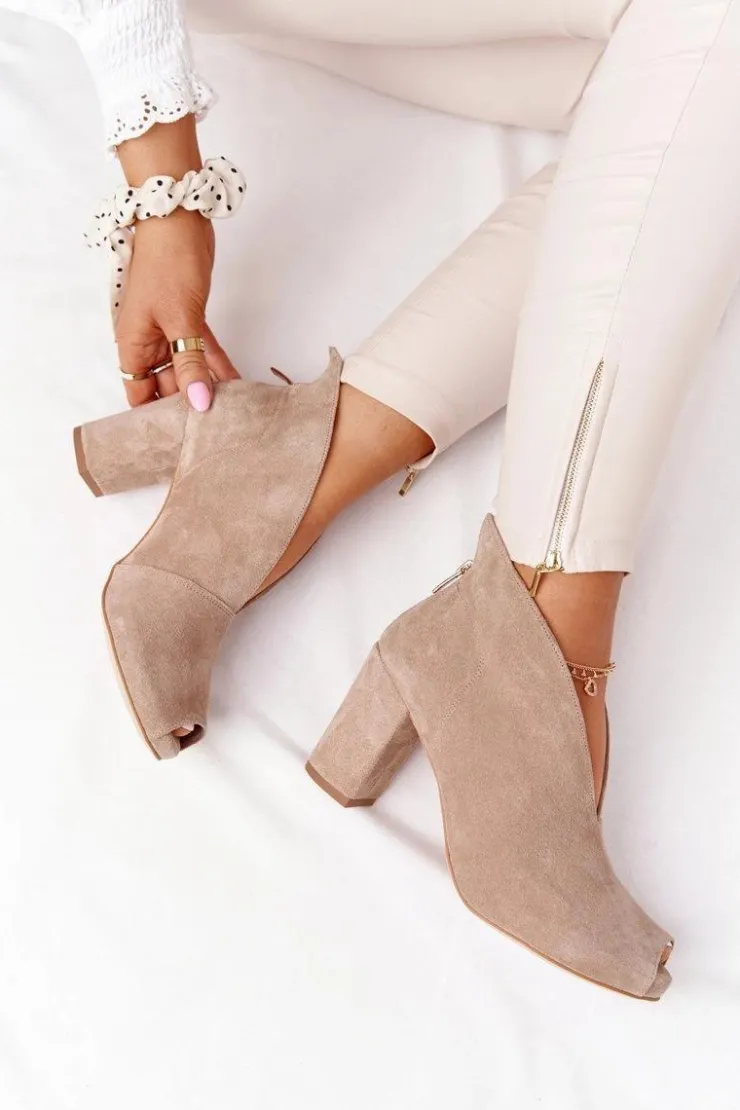Discount Boto Zamszowe Botki Na Słupku Z Wycięciem Exquisite 1243 Beżowe