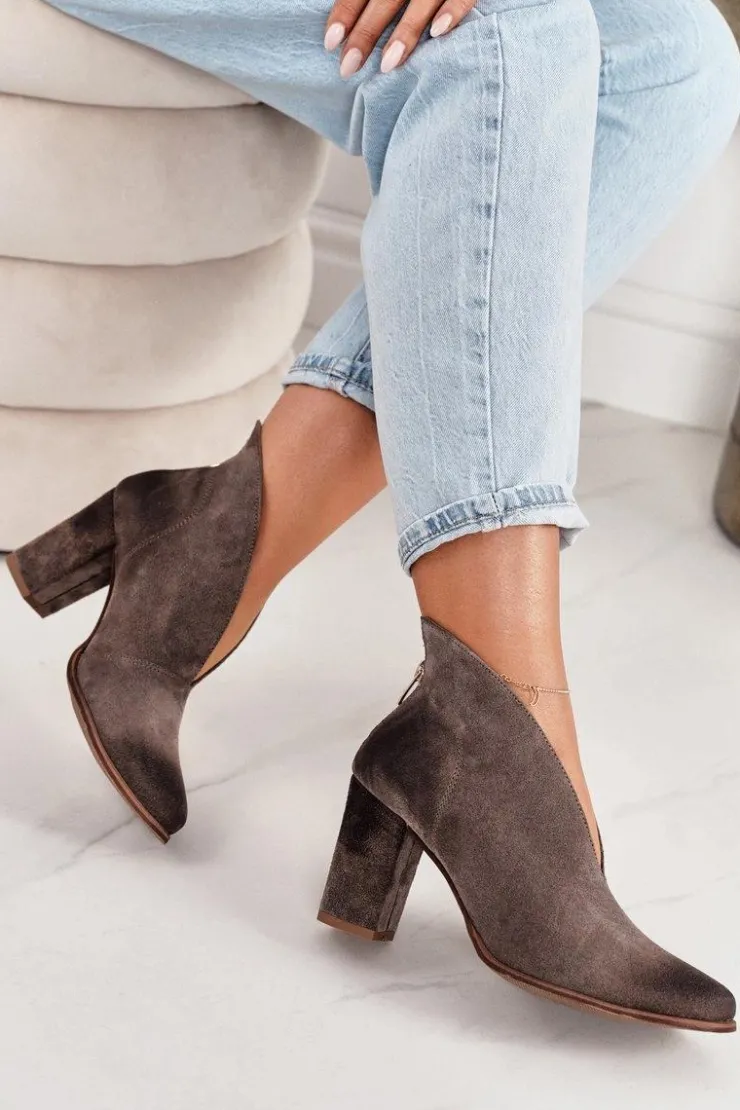Best Boto Zamszowe Botki Na Słupku Z Wycięciem Exquisite 1231 Cappuccino