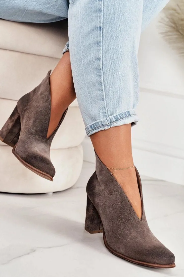 Best Boto Zamszowe Botki Na Słupku Z Wycięciem Exquisite 1231 Cappuccino